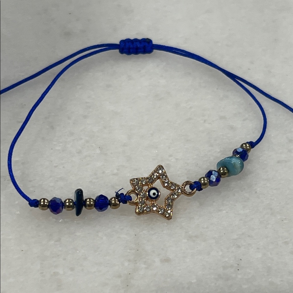Blue Evil Eye Rhinestone Star Silk Bracelet